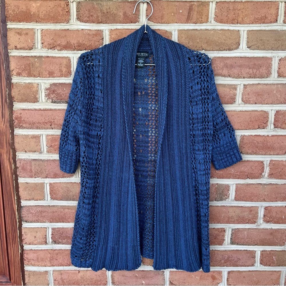 Yarn Art Blue open Knit Cardigan